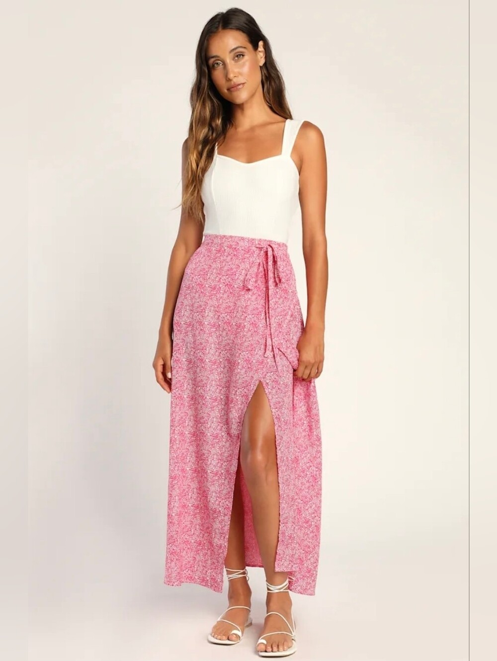 Lulu's Beautiful Tempest Magenta Floral Wrap Maxi Skirt M